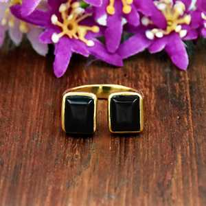 Minimalist Black Onyx Gemstone <b>Ring</b> Statement Cool Style <b>Open</b> Gold Adjustable Band <b>Ring</b> for Women Jewelry Wholesale Gift - Product Image 4