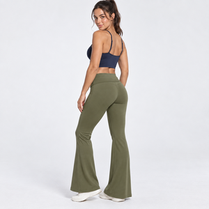 Women's High Waist Flared Yoga <b>Leggings</b> <b>With</b> <b>Side</b> <b>Pocket</b> Custom Logo Embroidery Spandex Nylon Activewear Sportswear - Product Image 3