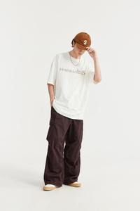 Pantalones Cargo de Pierna Ancha para Hombre, Color Verde Oliva, Ecológicos, 100% Algodón, Cintura Elástica, Múltiples Bolsillos, Estilo Ropa de Trabajo, Verano - Product Image 3