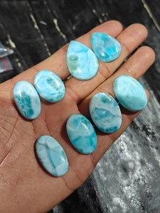 Cabochons de Larimar Naturel Poli Bleu Blanc Ovale Goutte d'Eau Pierres Précieuses Libres pour la Fabrication de Bijoux - Product Image 1