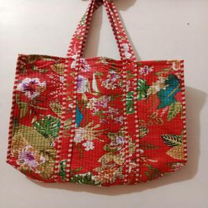 Quilted Cotton Geometric Pattern Tote <b>Bag</b> with Zipper Closure Shopping & Travel <b>Bag</b> - Product Image 3
