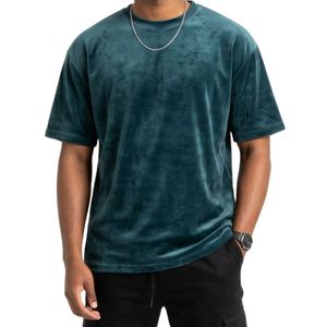 Camiseta de terciopelo dorado brillante para hombre, de lujo, de manga corta, ajustada, para fiesta, actuación en escenario, moda premium - Product Image 5