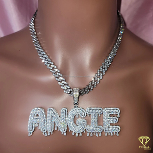 Collier personnalisé avec pendentif « Angie », serti de diamants Moissanite, chaîne cubaine Hip Hop, bijoux - Product Image 1