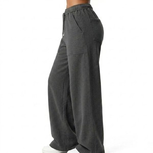 MEYBA SPORTS Women's <b>Charcoal</b> Grey Wide Leg Elastic Waist Lounge Pants Mid Waist Loose Fit Casual Everyday Comfort Trousers - Product Image 5