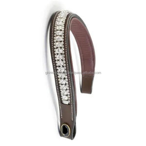 Banda para la frente acolchada de cuero con cristales transparentes gruesos Cadena de diamante brillante con incrustaciones de canal vacío banda para la frente de caballo de cuero acolchado - Product Image 5