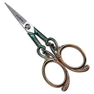 Tijeras de bordado pequeñas de 4,5 pulgadas Vintage verde dorado, tijeras de detalle de acero inoxidable de precisión afilada, artesanía de costura para el cabello - Product Image 1