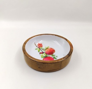 Tazón de madera de mango natural con diseño impreso en esmalte, decoración para el hogar, tazón de madera para servir ensaladas y postres al mejor precio - Product Image 2