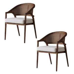 Fauteuil de jardin moderne en bois avec assise rembourrée et dossier en rotin, chaise de salle à manger, mobilier de loisirs - Product Image 3