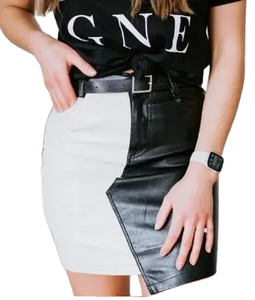 Women Leather <b>Skirts</b> Brown Pencil <b>Skirt</b> Stylish Geometric Stitch <b>PU</b> Leather <b>Skirt</b> Women High Waist Bodycon Streetwear Fashion - Product Image 3