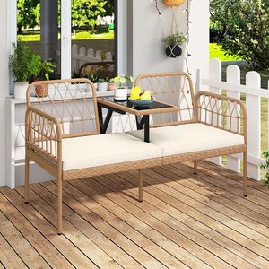 Divanetto da Giardino a 2 Posti in Rattan PE con Cuscini Confortevoli e Tavolino Integrato per Uso Esterno - Product Image 1