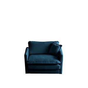 Comoda Poltrona Singola in Tessuto Chenille Blu per Lettura, Sedia Confortevole da Soggiorno con 1 Cuscino Decorativo - Product Image 3