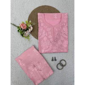 DESIGNER HEAVY RAYON CHAIN <b>STITCH</b> WORK KURTI with PALAZZO BABY <b>PINK</b> - Product Image 2