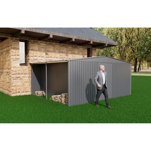 Nuovo Capanno da Esterno 4x3,3 m Grigio, Multiuso in Metallo per Attrezzi e Legna da Ardere - Product Image 2