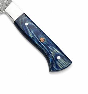 Cuchillo de Cocina de Acero de Damasco Modelo Personalizado WLX-568 de Welltrox Industries, Hoja de Punta Caída, Mango Azul, Borde Recto, 12 Pulgadas de Largo - Product Image 4