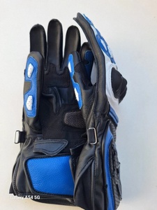 Guantes de Motociclismo de Cuero Azul y Blanco, Guantes de Carreras con Protección para Nudillos, Guantes Completos para Motocicleta, para Pista, OEM - Product Image 3