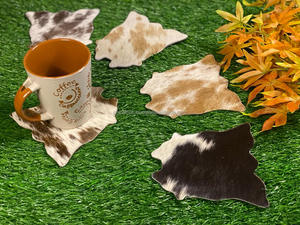 Sous-verres en cuir de vachette véritable marron et blanc Mini sous-verres en cuir napperons de Table faveurs de fête décoration de mariage faveurs de mariage - Product Image 4