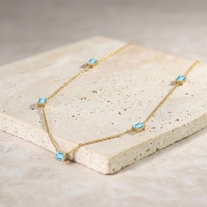 Collar Clásico con Colgante Octogonal de Aguamarina en Plata 925, Cadena Delicada para Mujer, Ideal para Fiestas y Eventos - Product Image 4