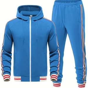Hooded 100% Cotton Terry Knitted Two-Piece Winter Streetwear Men's Tracksuit Set Stylish Comfortable Long Sleeve Full-Zip Quick - Product Image 1