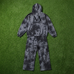 Conjunto de Sudadera con Capucha y Pantalones Anchos con Cremallera para Hombre, Color Gris Carbón y Negro, con Paneles Tachonados, Estilo Urbano, Chándal Personalizado OEM ODM - Product Image 5