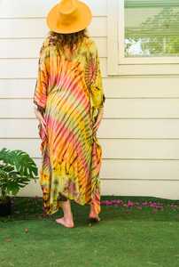 Women's Plus Size Maxi Cover Dress Tie-Dye <b>Kaftan</b> Swimwear <b>Summer</b> Beach Boho Abaya Slit Design V-neck Tassel Viscose Natural - Product Image 4
