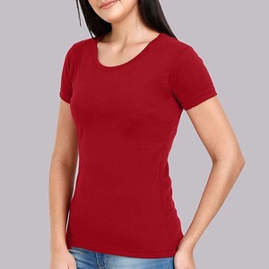 T-shirt pour femme personnalisable et écologique, vente en gros, épaules tombantes, coupe classique, coton lourd, couleur rouge, service OEM - Product Image 3