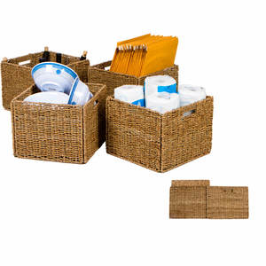 ชุดตะกร้าหวายสานสำหรับตกแต่งบ้าน4ชิ้นของตกแต่งหวายสานสำหรับเก็บของเก๋ไก๋ - Product Image 3