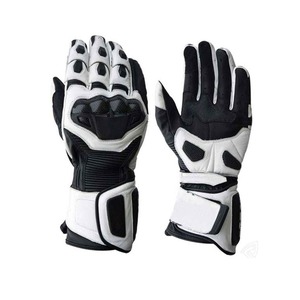 Guantes de Motociclismo de Dedo Completo, Negros y Blancos, de Cuero Transpirable, Antideslizantes, con Cierre de Velcro, para Hombre - Product Image 1