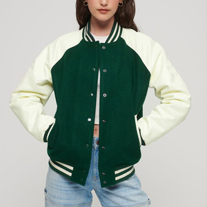 Chaqueta Varsity Unisex Azul Marino y Naranja, Mangas de Cuero PU, Cuello Camisero, Cierre de Botones, Estilo Casual de Otoño - Product Image 3