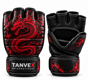 Gants de MMA TANVEX en cuir noir et rouge avec motif Dragon, fermeture respirante et extensible, personnalisables, unisexes, pour l'entraînement aux arts martiaux - Product Image 1