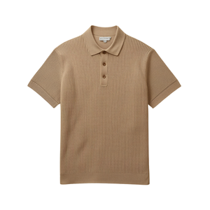 Chemise en tricot gaufré noir pour homme, manches courtes, décontractée, respirante, séchage rapide, coupe classique, rayée, 100% coton, brodée - Product Image 4