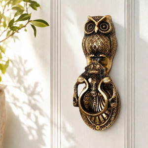 SHUBHAM Sonnette de porte en laiton en forme de hibou, style Art Déco, faite à la main, moulée sous pression, anneau décoratif, poignée de frappe, finition antique pour entrée de maison - Product Image 2