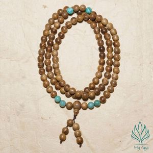 Nouveauté : Bijoux en bois d'agar, forme ronde, bois d'agar naturel vietnamien, 108 perles Mala avec turquoise et corail fossile, cadeau minimaliste unisexe - Product Image 1