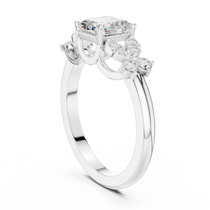 Bague à trois pierres en or blanc massif 14 carats de qualité supérieure, fabriquée à la main, avec diamants de laboratoire taille Asscher-Marquise et taille rond - Product Image 3