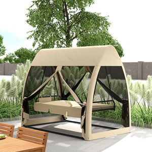Lettino da Esterno a 3 Posti con Baldacchino, Struttura in Acciaio e Rete - Sedia a Dondolo Convertibile per Giardino e Angolo Caffè - Product Image 2