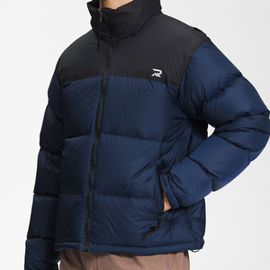 Men's Navy Blue Puffer Jacket Stand Collar Zipper Closure Windproof Casual Winter Coat Regular Fit Polyester Filling - Product Image 1