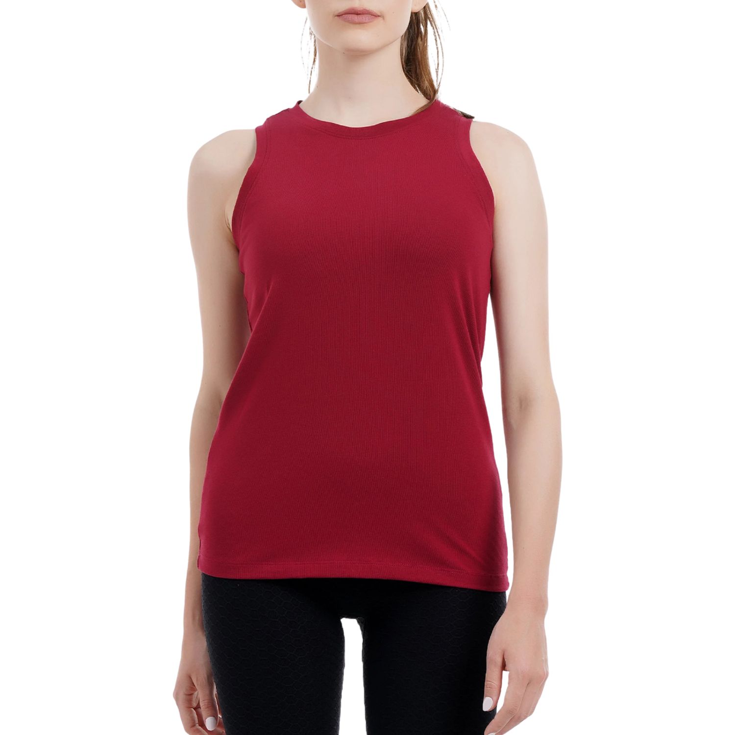 Women Red Sleeveless Tank Top High Neck Gym Fitness Running Yoga Shirt Breathable Quick Dry Stretch Activewear Workout Seamless