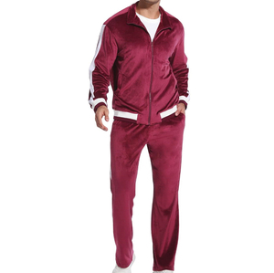 Hot Selling High Quality Maroon Color <b>Velvet</b> Printed <b>Jacket</b> Pant Joggers Autumn Elastic Waist <b>Men</b> Tracksuit Set Acid Wash - Product Image 2