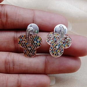 1.69 Cttw White Baguette & Round Multi Color Natural Diamond Stud <b>Earrings</b> for Women in 925 Sterling Silver, Push Back - Product Image 5