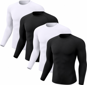 <b>Men's</b> Full Sleeve Quick Dry Rash Guard Long Sleeve <b>Compression</b> <b>Shirt</b> Black White Polyester Adult Gym Workout Top - Product Image 1