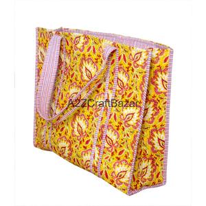 Bolsa de Mano Acolchada de Algodón a Rayas Ecológica para Mujer, con Asa Larga, Tamaño Grande, Multicolor, Hecha en Rajasthan, para Uso Diario y Viajes - Product Image 1