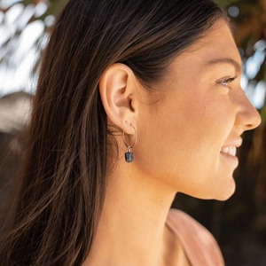 Raw Blue Sapphire Hoop <b>Earrings</b> 8-10mm Rhodium Plated Handmade Birthstone <b>Dangle</b> Jewelry Gift for Women - Product Image 6