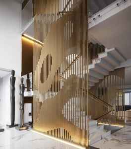 Cloison en acier inoxydable gravé moderne et luxueuse |   Paravent simple avec revêtement couleur argent |   Écran d'intimité intérieur - Product Image 1