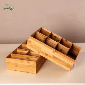 Plateau de rangement en bambou multi-compartiments avec un design pliable moderne, portable et durable pour l'organisation des aliments et de la vaisselle - Product Image 2