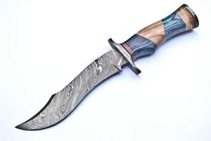 Couteau de chasse Bowie personnalisé en acier damas, forgé à la main, manche en os, support OEM tactique, grande fourreau en cuir, garantie de 3 ans - Product Image 2