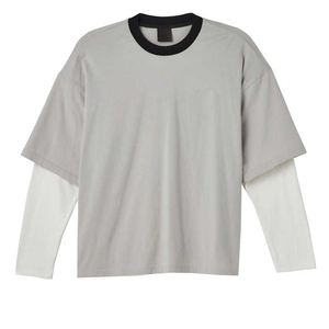 Camisetas de manga larga unisex de doble capa, estilo nuevo, 100% algodón, lisas, gruesas, con hombros caídos, para hombre - Product Image 1