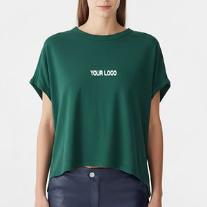 Camiseta de Cuello Redondo 100% Algodón de Alta Calidad al por Mayor para Mujer, Logotipo Bordado Personalizado, Camisetas Cortas Extra Grandes para Mujer - Product Image 4