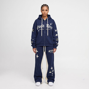 Premium Women's Winter Printed <b>Plus</b> <b>Size</b> Flare <b>Pants</b> Two <b>Piece</b> Hoodie <b>Set</b> Custom Sportswear Wide Leg Cotton Streetwear - Product Image 1