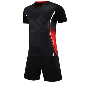 Conjunto de Camiseta de Fútbol con Cuello en V Negra para Hombre, Manga Corta, Absorbe la Humedad, 100% Poliéster, Cintura Elástica, Ropa Deportiva de Verano para Adultos - Product Image 5