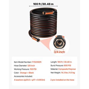 Tuyau d'arrosage de jardin en caoutchouc robuste de 30 m (100 pi), 5/8 po, 4 couches, résistant à 150 PSI (surpression 600 PSI), flexible, anti-pli, pour extérieur, 7,5 m (25 pi), 15 m (50 pi) - Product Image 5