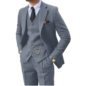 Costume 3 pièces en laine pour homme, style britannique, col cranté, simple boutonnage, tenue de cérémonie professionnelle - Product Image 4